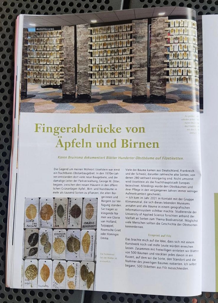 Het kunstproject van Karen Bruinsma in Filz Fun, Duits blad, pagina 1